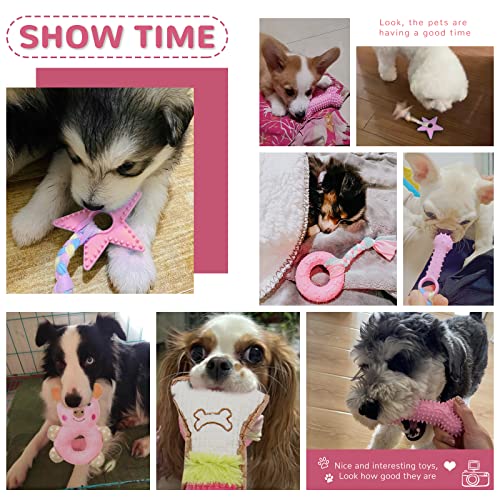 XGDMEIL 6 Pack Puppy Toys for Teething Small Dogs, Cute Pink Dog Chew Toys for Puppies, Soft Squeaky Dog Toys for Small Br...