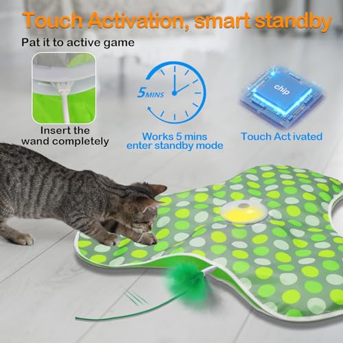 umosis Interactive Cat Toys Rechargeable,Moving Concealed Feathers,Real Mouse Squeaky,Touch Activated Cat Kitten Toy Exerc...
