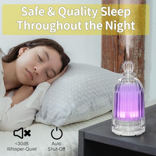 Smartwell Glass Essential Oil Diffuser, Aroma Diffusers with Glass Cover & Plastic Reservoir Small Humidifiers with 7 Colo...