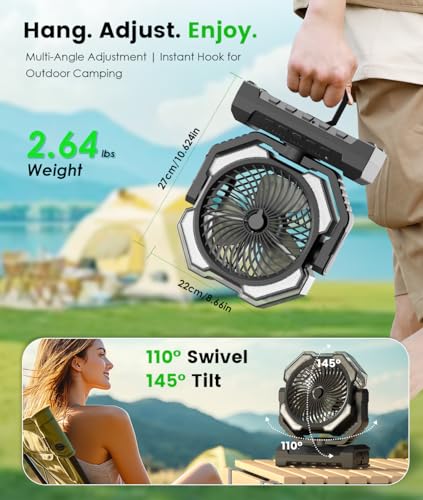 Aopircs Camping Misting Fan - 24000mAh Portable Battery Powered Fans with 9oz Water Tank, Light, Hook - Rechargeable, 120H...