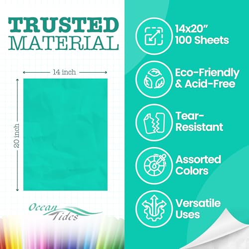 Ocean Tides Premium Wrapping Paper – 100 Sheets (14 x 20 Inches) Colored Tissue Paper for Gift Bags, Birthday Party, Flowe...