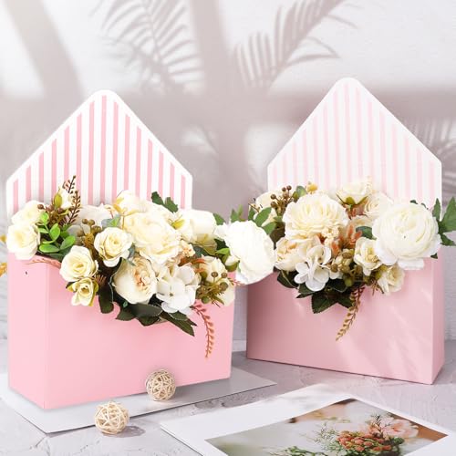 FYSUIMU 4Pcs Mother's Day Floral Envelope Box Empty Flower Stripe Paper Box Florist Bouquet Packaging Boxs for Valentine's...