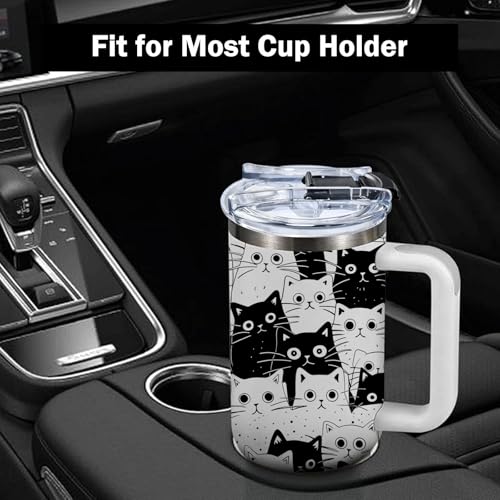 CGMIBAS Cat Lover Gifts, Gift for Cats Lovers Women Men Girls Funny 40oz Black Cats Themed Tumbler Cups with Handle - Ever...
