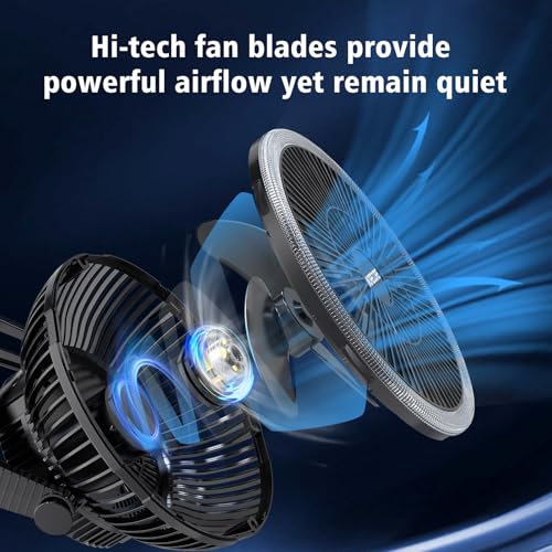 MORECORE Portable Camping Fan with LED Lantern, 24HRS Running 8inch Rechargeable Tent Fan, Powerful 3-Speed 180° Rotate wi...