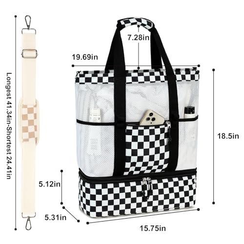 Bluboon Mesh Beach Tote Bag with Cooler Compartment Insulated Detachable Picnic Bag with Zipper and Pocket Pool Bag for Women