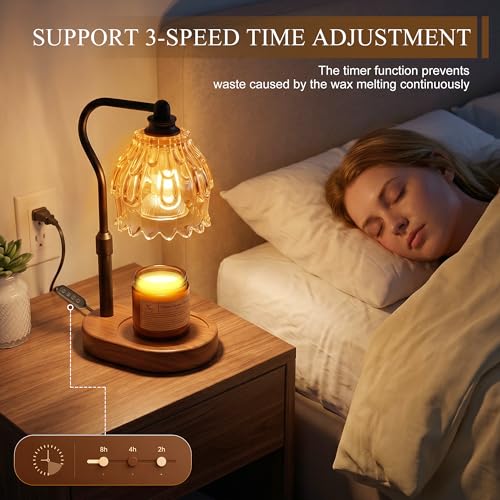 Candle Warmer Lamp with Timer and Wireless Remote Control, Dimmable Candle Warmer for Jar Candles, Height Adjustable Wax M...