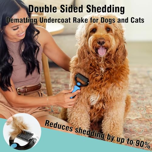 Kwispel 3PCS Dog Grooming Brush - Dog Brush for Shedding Massaging Bathing - Double Sided Shedding, Dematting Undercoat Ra...
