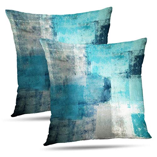 Alricc Set of 2 Turquoise and Grey Art Artwork Contemporary Decorative Gray Home Decorative Throw Pillow Covers Cushion Co...