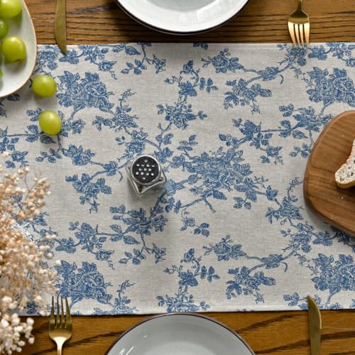 Artoid Mode Monochrome Sketch Branch Toile Textures Chinoiserie Cotton Dark Grey Table Runner, Seasonal Retro Vintage Kitc...