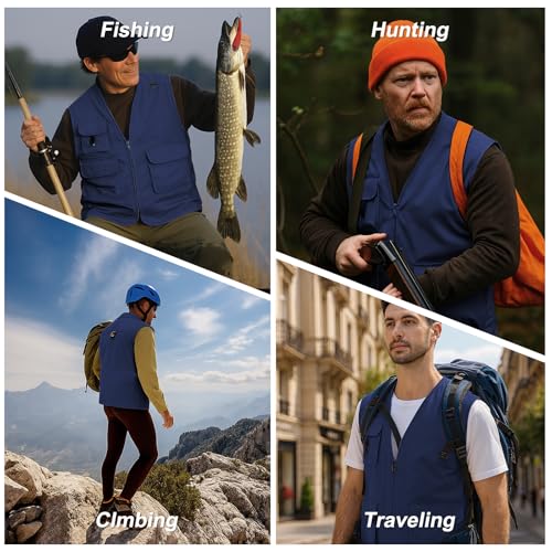 HYCOPROT Men’s Outdoor Fishing Vest, Lightweight Waterproof Sleeveless Utility Cargo Jacket for Hiking Hunting