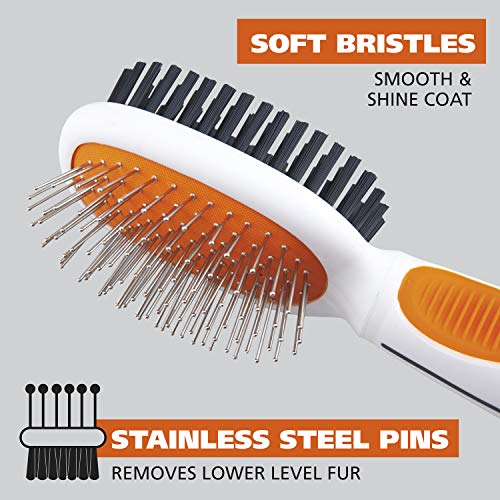 Wahl Premium Pet Double Sided Medium Pin Bristle Brush, Ergonomic Brush with Ergonomic Rubber Grips for Comfortable Brushi...