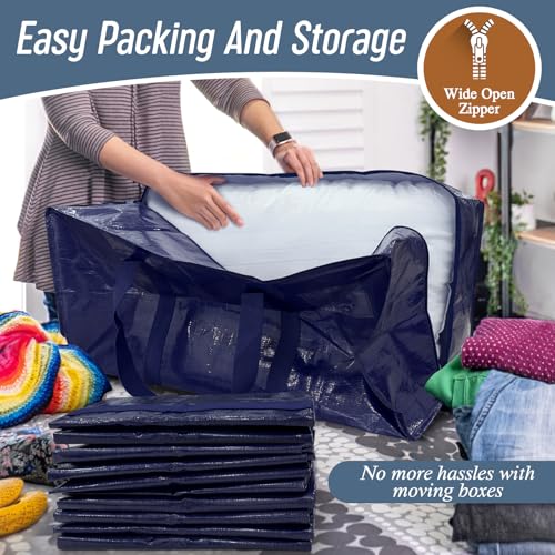 6 Pack Extra Heavy Duty Large Moving Bags with Strong Zipper & Comfortable Handles, Sturdy & Durable Clothes Storage Bags ...