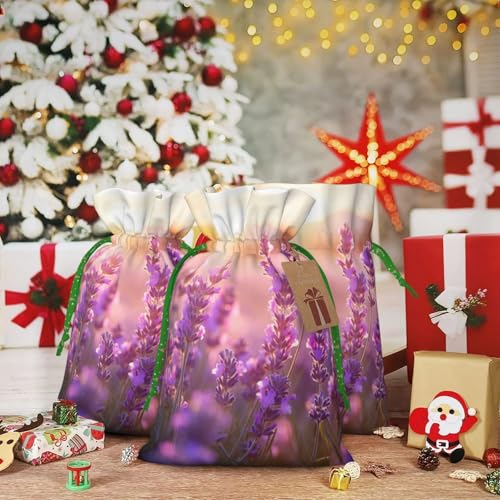 WXYBMDP Colored Flowers Print Christmas Drawstring Bags Xmas Candy Bags Reusable Party Gifts Wrapping Bags