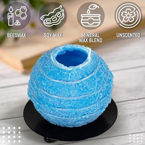 Spiral Candle Burn Around, Unscented Unique Shaped Decorative Candle on Metal Base, 4.5" Blue Beeswax Soy Wax Candle, 4h B...