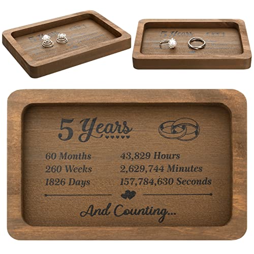 Gerrii 5 Year Wooden Engraved Rectangle Tray Small Jewelry Dish 5th Wedding Anniversary Wood Gifts for Him or Her Husband ...
