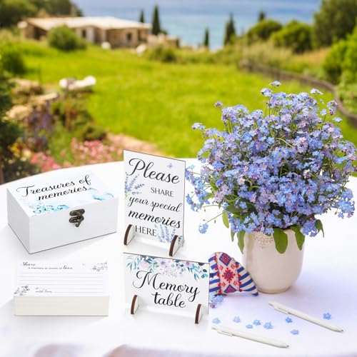 Gilprop 112 Pcs Celebration of Life Memory Cards Set Share a Memory Cards with Box 2 Wood Sign with 4 Hold and 5 Pens, Sym...