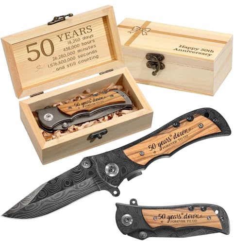 Lanties 50 Years Anniversary Keepsake Gifts for Him Engraved Pocket Knife with a Gift Box Happy Tin Anniversary Customized...