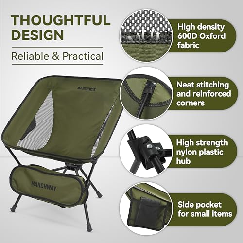 MARCHWAY Lightweight Folding Camping Chair, Portable Foldable Compact for Outdoor Camp, Travel, Beach, Picnic, Festival, H...