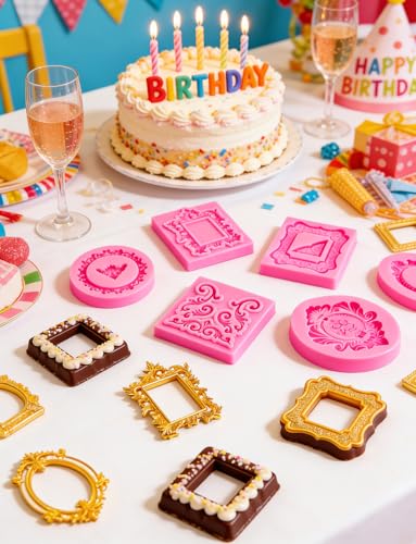 10 PCS Photo Frame Fondant Molds, Mini Photo Frame Silicone Molds Baroque Style Vintage Frame Molds for Cupcake Topper Cak...