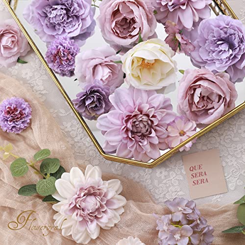 Floweroyal Artificial Flowers Combo Purple Flowers Mix Silk Flowers Dahlia Roses with Stems for DIY Wedding Bridal Bouquet...