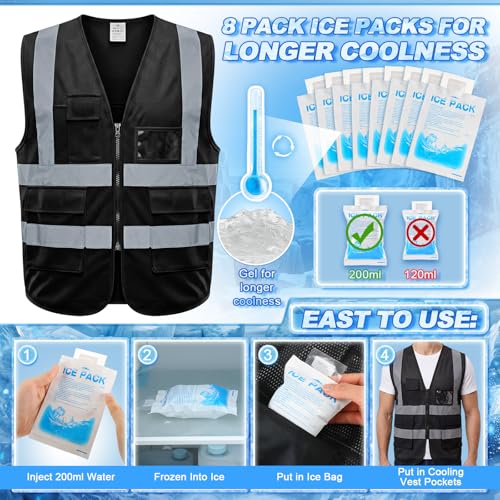Chicingyou Cooling Vest with 8 Ice Packs, Summer Reflective Safety Vest for Adult, Hot Weather, Sports, Outdoor Activities