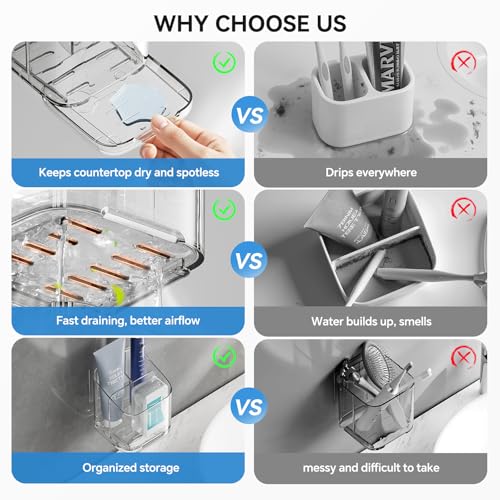 Toothbrush Holders for Bathrooms, 3 Slots Detachable Electric Toothbrush Holder Wall Mounted with Divider, Removable Tooth...