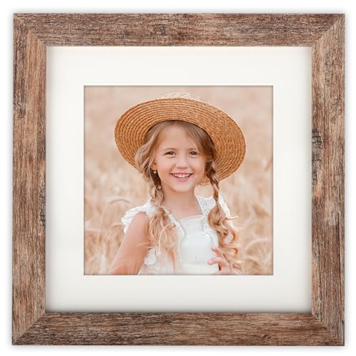 ORIVAN 6x6 Square Picture Frame Display Picture 4x4 with Mat or 6x6 without Mat Distressed Brown Wood Grain Photo Frame fo...