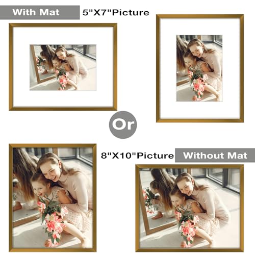 Golden State Art, Bronze 8x10 Aluminum Picture Frame - Display Photos 5x7 with Mat or 8x10 inch Without Mat - Shatter-Resi...