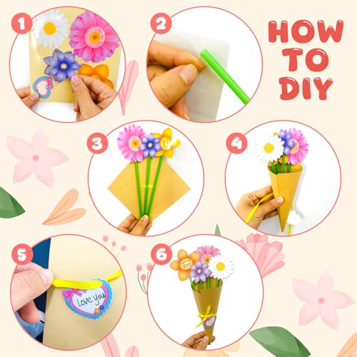 BDDYYI 28 Set Mother's Day Flower Bouquet DIY Kit Floral Paper Craft for Teacher Appreciation & Home Decor Thankful Gift f...