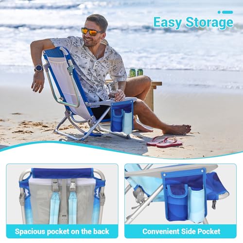 #WEJOY Beach Chair for Adults, Reclining Adjustable Position,Lay Flat Lightweight Folding Portable Aluminum Chair with Bac...