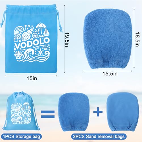 Vodolo 2 in 1 Sand Remover for Beach,2Pcs Sand Wipe Off Mitts for Beach,Beach Vacation Essentials for Kids Adults,Beach Da...