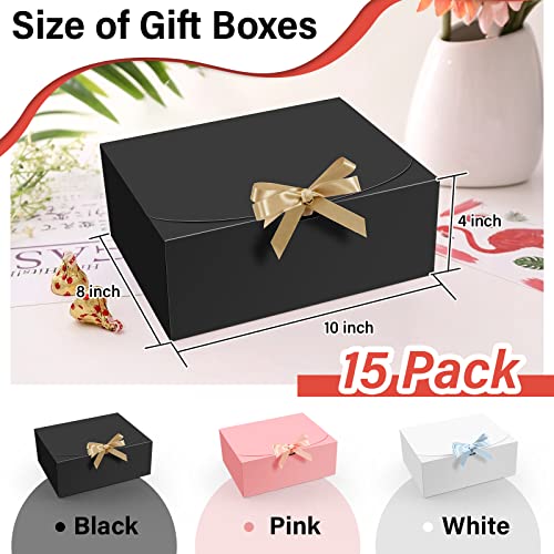 PEKGRIL 15 PCs Gift Boxes with Lids, Black 10X8X4 Inch Gift Boxes, Bridesmaid Proposal Box with Ribbon, Kraft Paper Boxes ...
