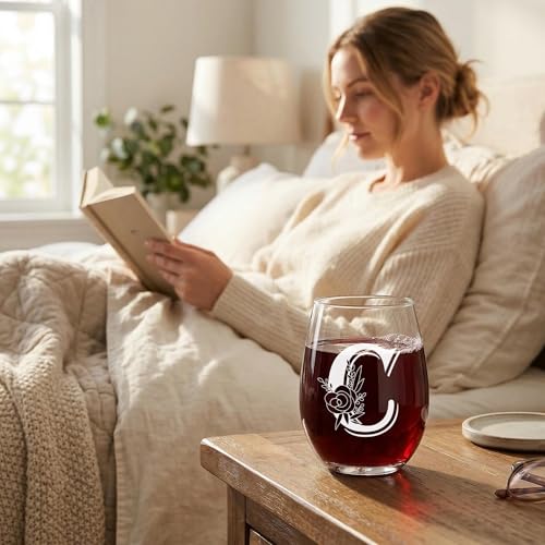 Jmugmt Letter C Personalized Initial Wine Glass, Personalized Birthday Letter C Wine Glasses for Women, Birthday Mothers D...