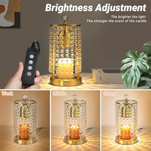KunruiTAI Gold Candle Warmer Lamp with Timer and Dimmer - Electric Candle Warmer,Crystal Candle Lamp for Bedroom Decor,Fla...