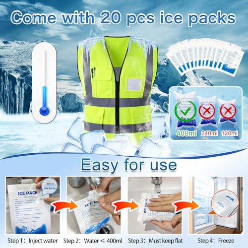 PANGTIKU Ice Cooling Vest for Men Women - Cool Vest with 20 Gel Ice packs Reflective Vest for Hot Weather Work Sport, X-La...