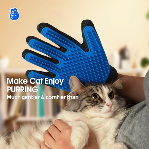Upgrade Efficient Pet Hair Remover Gloves - Gentle Shedding Brushes for Dogs, Cats & Horses with Long and Short Hair - 1 P...