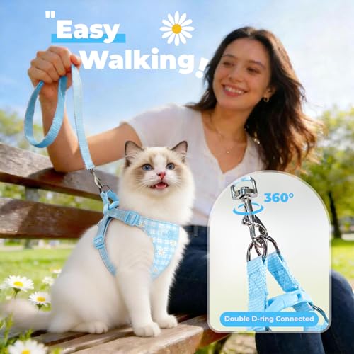 PETCARE Cute Cat Harness and Leash Set Blue Floral Daisy Cat Vest Harness Lightweight Adjustable Step in Spring Summer Sof...