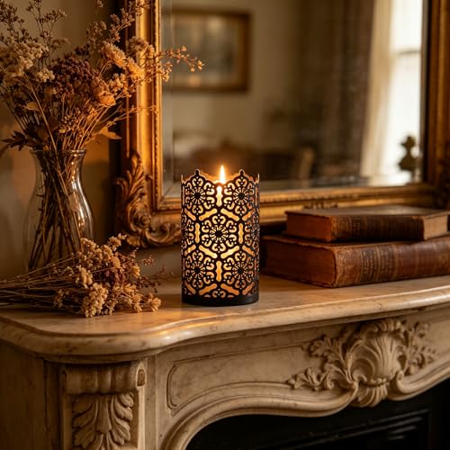 Hosley's Set of 2 Flower 7" High Cut Bronze Candle Holder & Lantern. Ideal for Use with Hosley Highly Scented Candles, Jar...