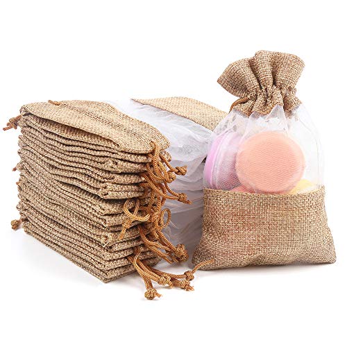 CCINEE 12PCS Burlap Drawstring Gift Bag, 5 X 7 Inch Organza Treat See Through Bags for Jewelry Sheer Easter Gifts Pouch We...