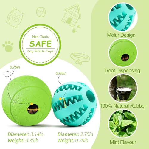 HIPPIH Dog Puzzle Toy 2 Pack, Interactive Dog Toys for Treat Dispensing, Durable Puppy Toys for Teething, Dog Treat Ball f...