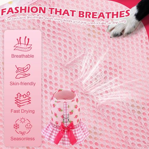 EXPAWLORER Dog Harness Small Medium Sized Dogs, Plaid Dog Dress Bowknot Harness and Leash Set, No Choke No Pull Soft Mesh ...
