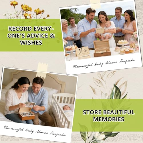 Natural Wooden Baby Shower Keepsake Box with 50 Pcs Advice & Wishes Kraft Cards - Elegant Guest Book Alternative – Rustic ...