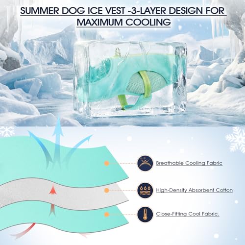 IECOii Dog Cooling Vest with Leash Ring for Summer, Reflective Breathable Dog Cooler Shirt, Adjustable Cooling Jacket Pet ...