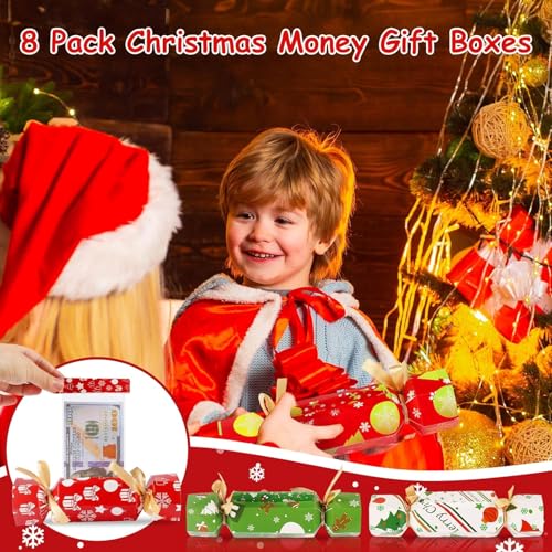 8 Pcs Christmas Surprise Money Pull Pouch Christmas Money Box for Cash Gift Pull Xmas Cash Holder for Cash for Kid Adult w...