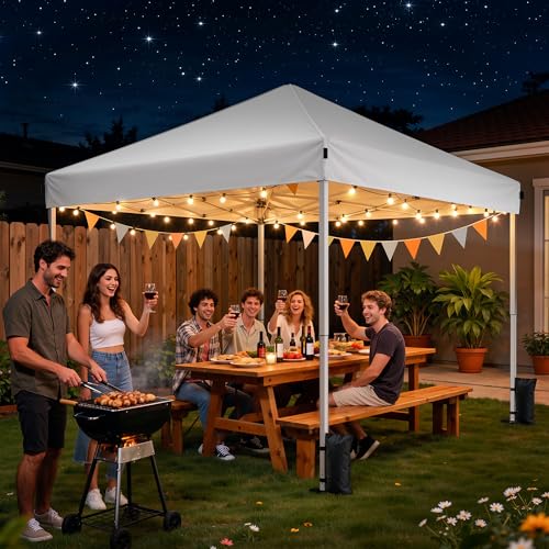 Driftalia 10x10 Pop Up Canopy Tent, Instant Setup Portable Canopy with Carry Bag, 4 Sandbags and 8 Stakes for Outdoor Even...