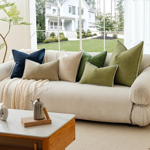 Aesthaboho Linen-Look Pillow Covers Set of 2, Decorative Throw Pillow Covers 24 x 24 Inch, Neutral Boho Shell Seamed Cushi...