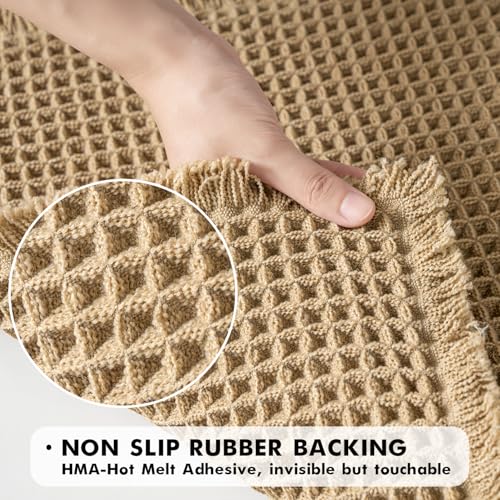 MIULEE Set of 2 Waffle Bathroom Rugs, Boho Bath Rugs Non Slip Washable, Super Absorbent Bath Mats, Ultra Soft Rubber Backe...