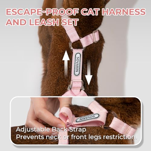 Sovarin Cat Harness and Leash Set - Pink Lightweight Soft Kitten Harness Escape Proof, Adjustable Travel Pet Harness for W...