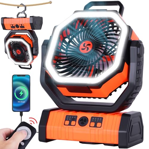 TDLOL 20000mAh Emergency Battery Powered Fan & LED Light, Battery Operated Rechargeable Fan for Power Outage, Car Defrosti...