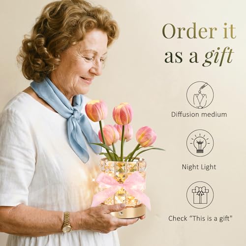 NuuNuy Tulip Flower Lamp, Mothers Day Gifts | USB Rechargeable Cordless Night Light | Touch Control | 3-Color Adjustable D...